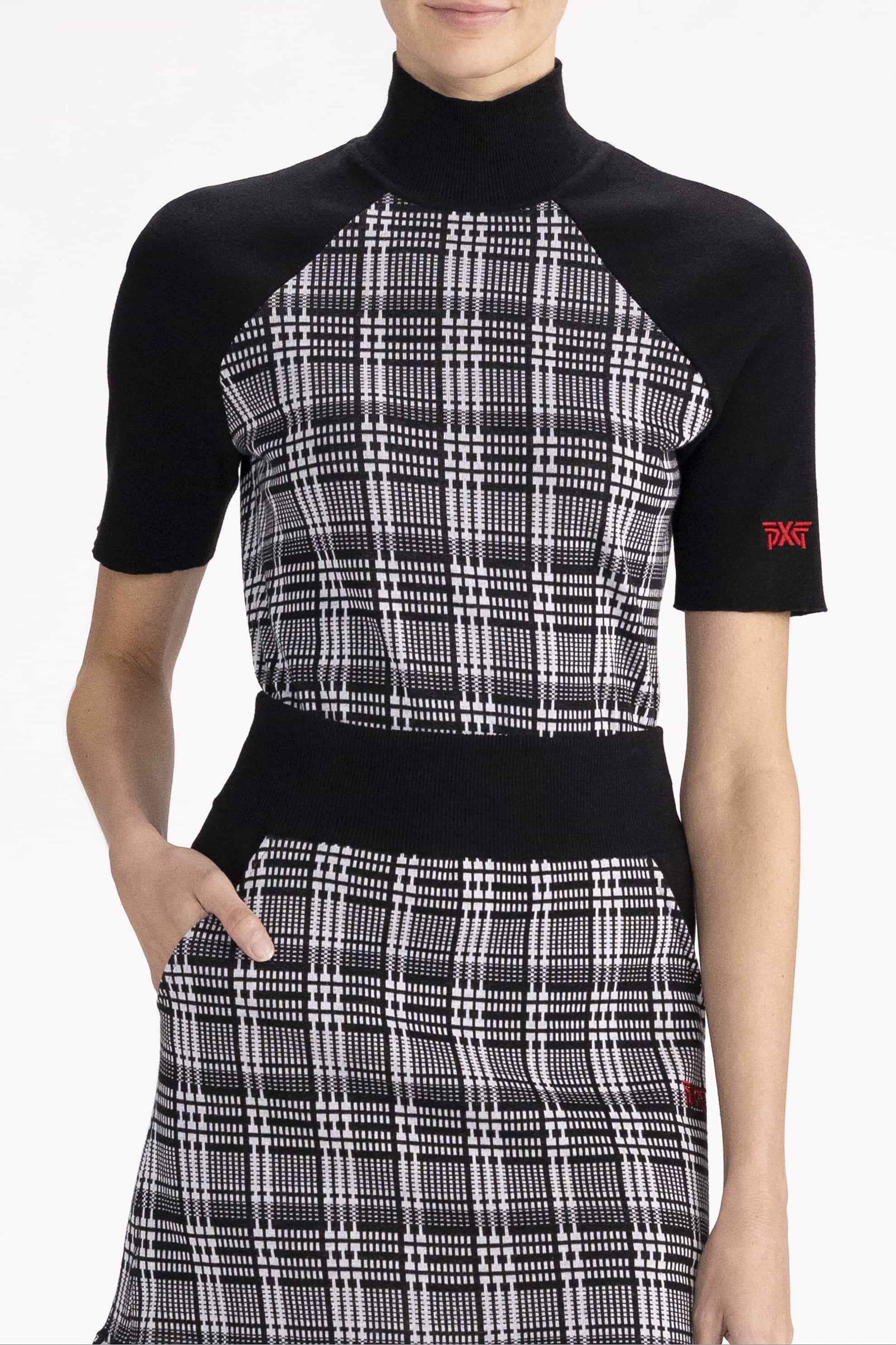 Short Sleeve Checker Plaid Knit Mock Neck | Shop the Highest